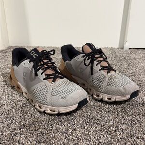 On Clouds Running Women's Athletic Shoes in Gray and Tan